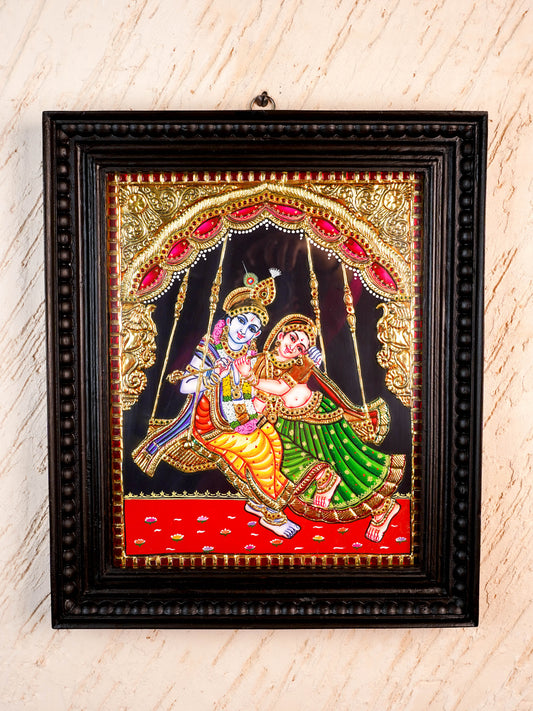 Tanjore Painting - Jhoola Radhakrishna - Flat (Gold foil) - 15x12 inch - WL5950