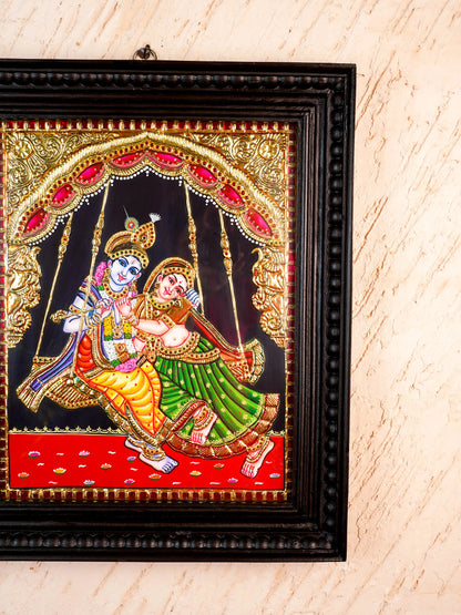 Tanjore Painting - Jhoola Radhakrishna - Flat (Gold foil) - 15x12 inch - WL5950