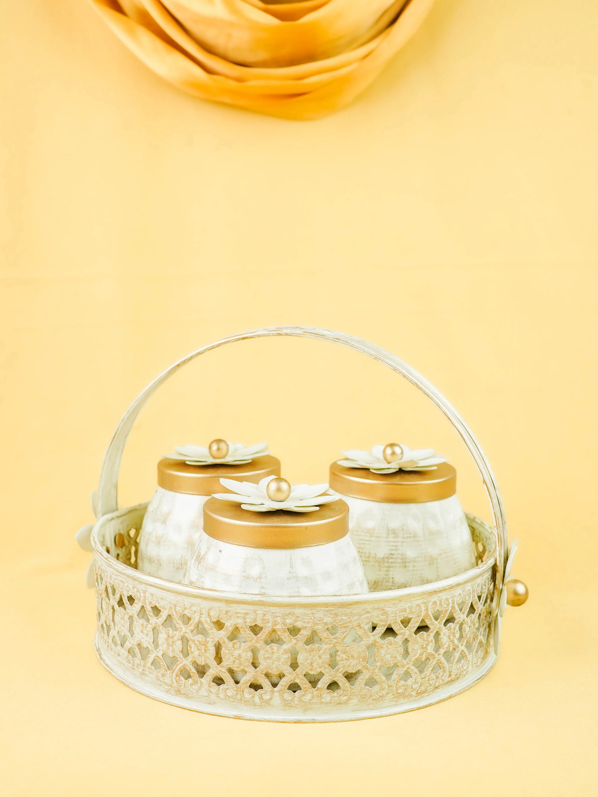 Metal 3 Jar with Basket - White - WL6051-1