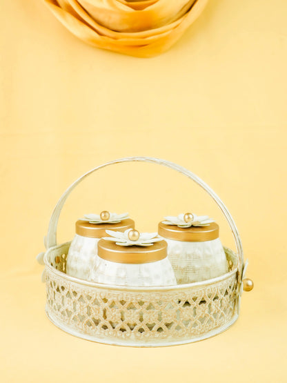 Metal 3 Jar with Basket - White - WL6051-1