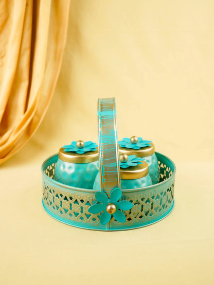 Metal 3 Jar with Basket - Blue - WL6051-2