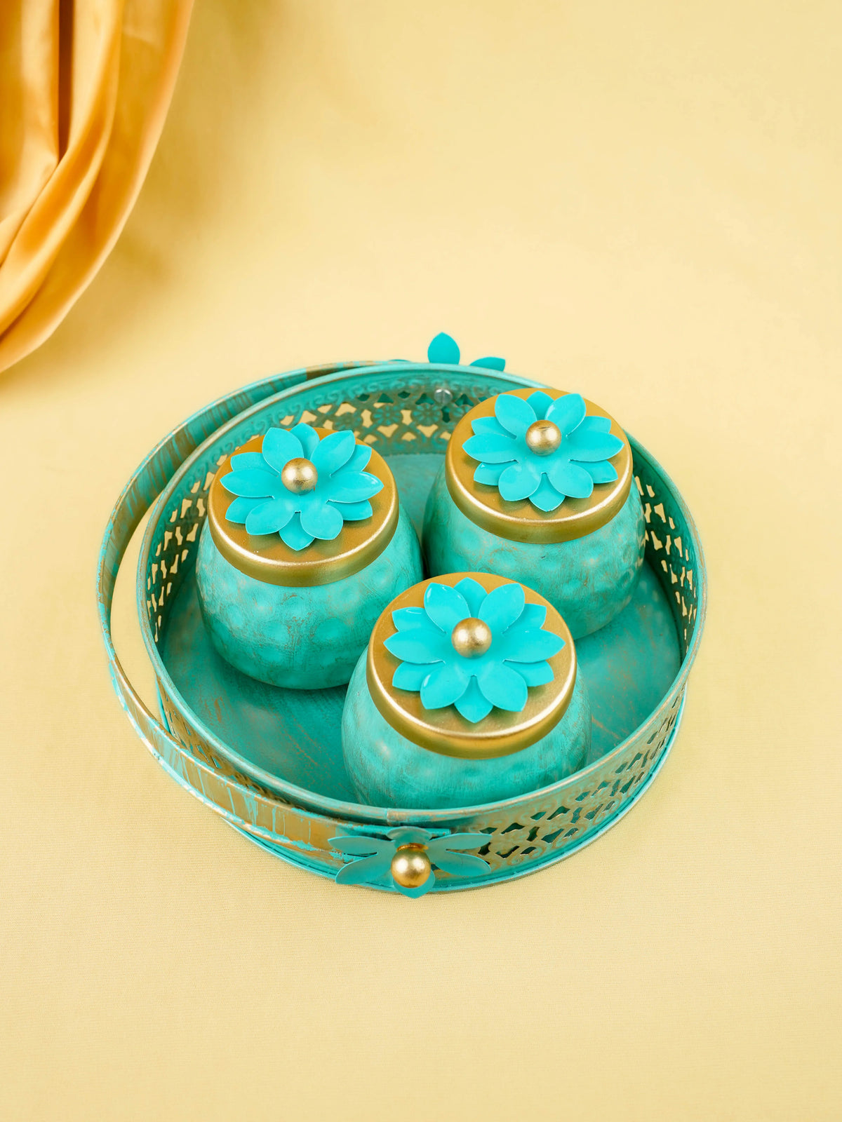 Metal 3 Jar with Basket - Blue - WL6051-2