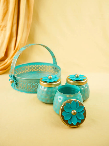 Metal 3 Jar with Basket - Blue - WL6051-2