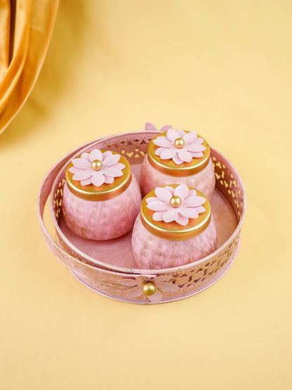 Metal 3 Jar with Basket - Pink - WL6051-3