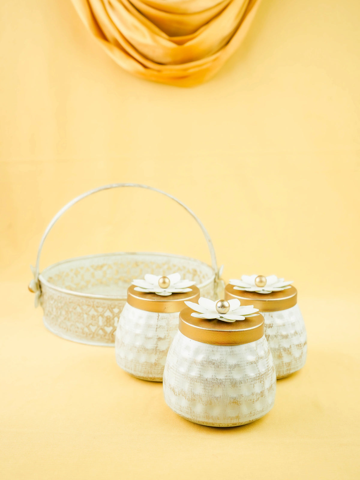 Metal 3 Jar with Basket - White - WL6051-1