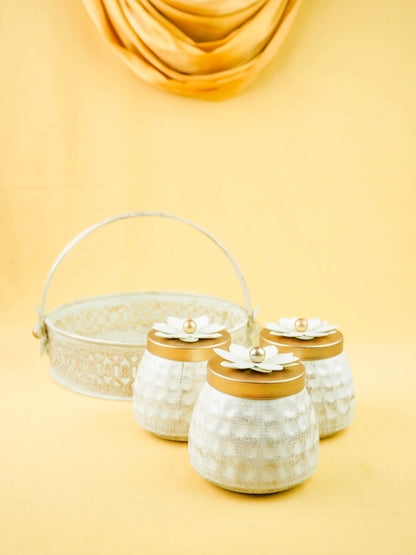 Metal 3 Jar with Basket - White - WL6051-1