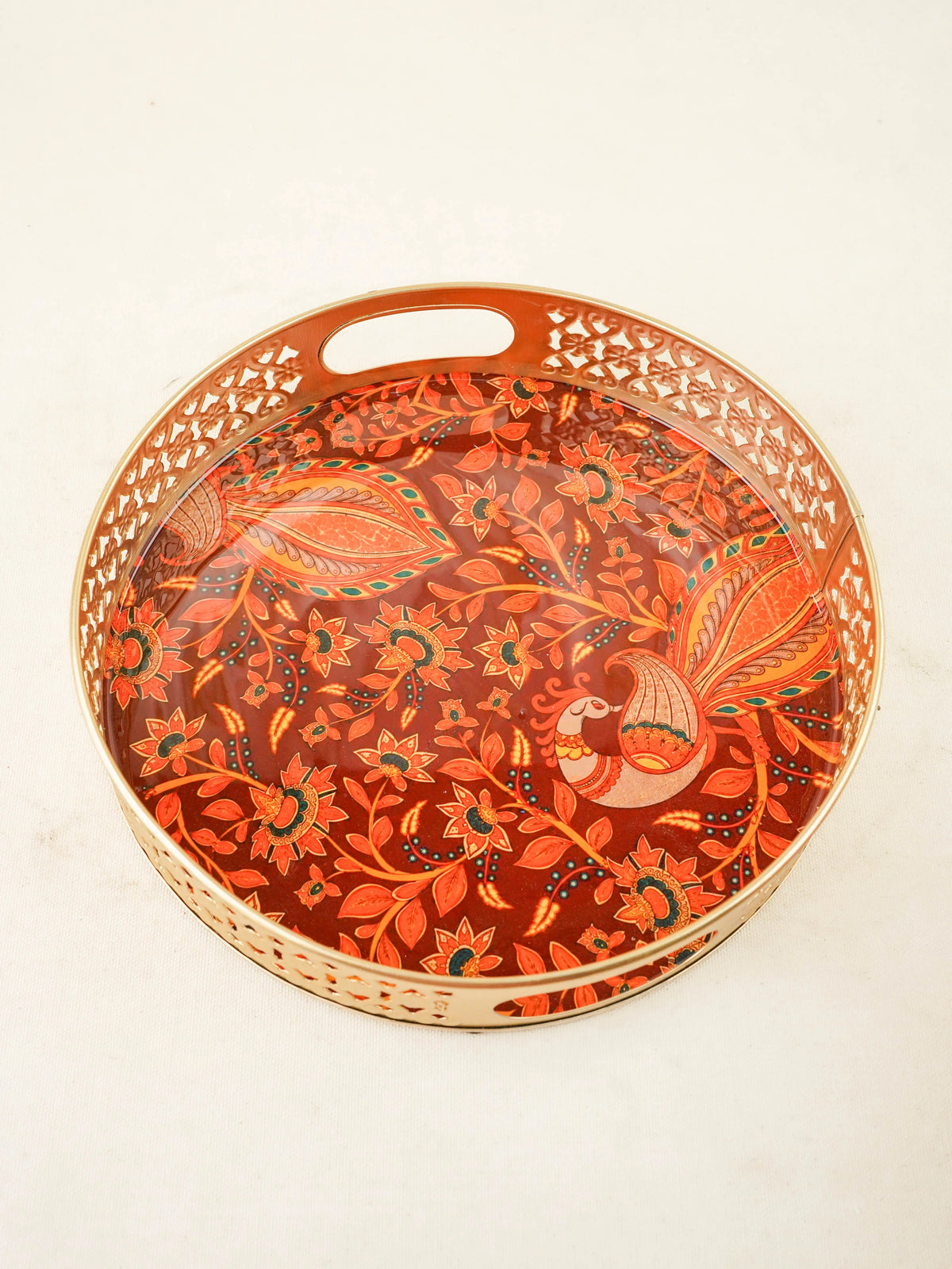 Mural Themed Metal Tray with Dry Fruit Jar and Diya Set - WL6061
