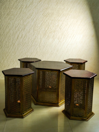 Coffee Centre Table with 4 Side Stools - Gold - WL6096