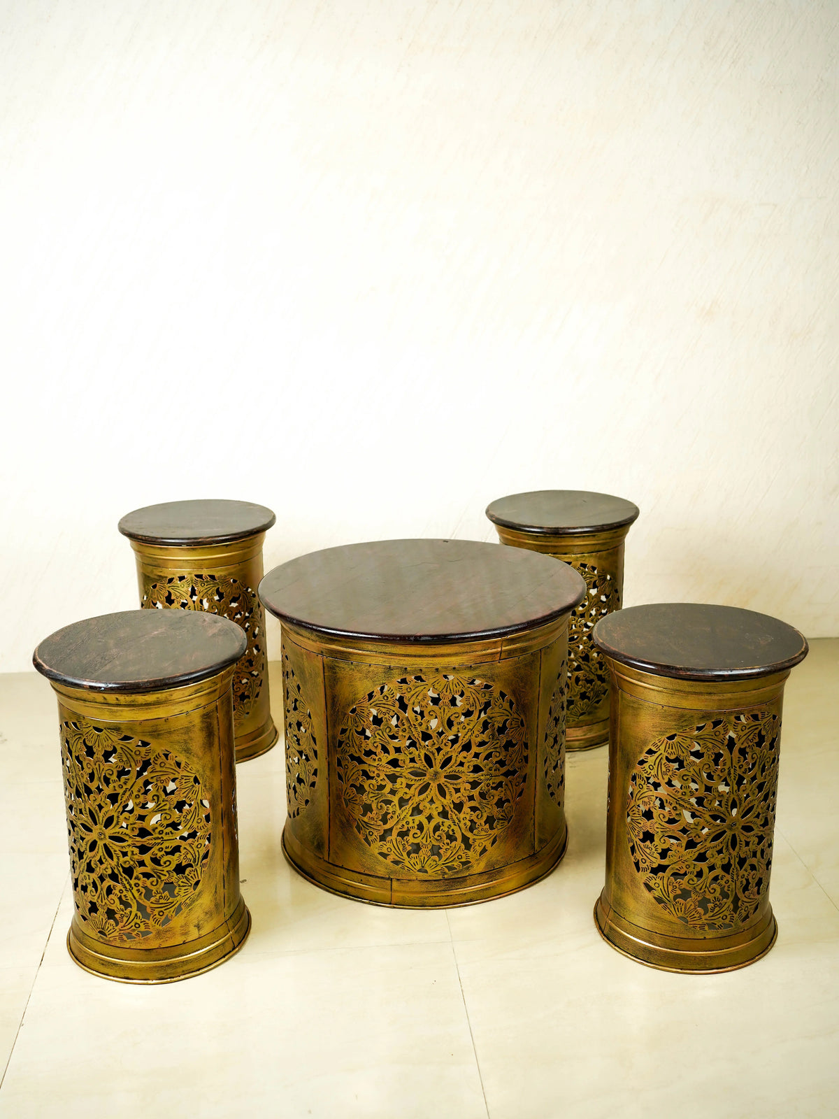 Coffee Centre Table with 4 Side Stools - Gold - WL6097