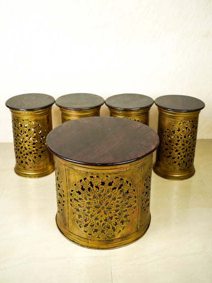 Coffee Centre Table with 4 Side Stools - Gold - WL6097