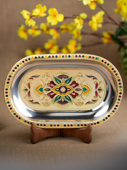 Gift Hamper - Oval Plate with Kerala Diya and Agarbathi Stand - WMH0001