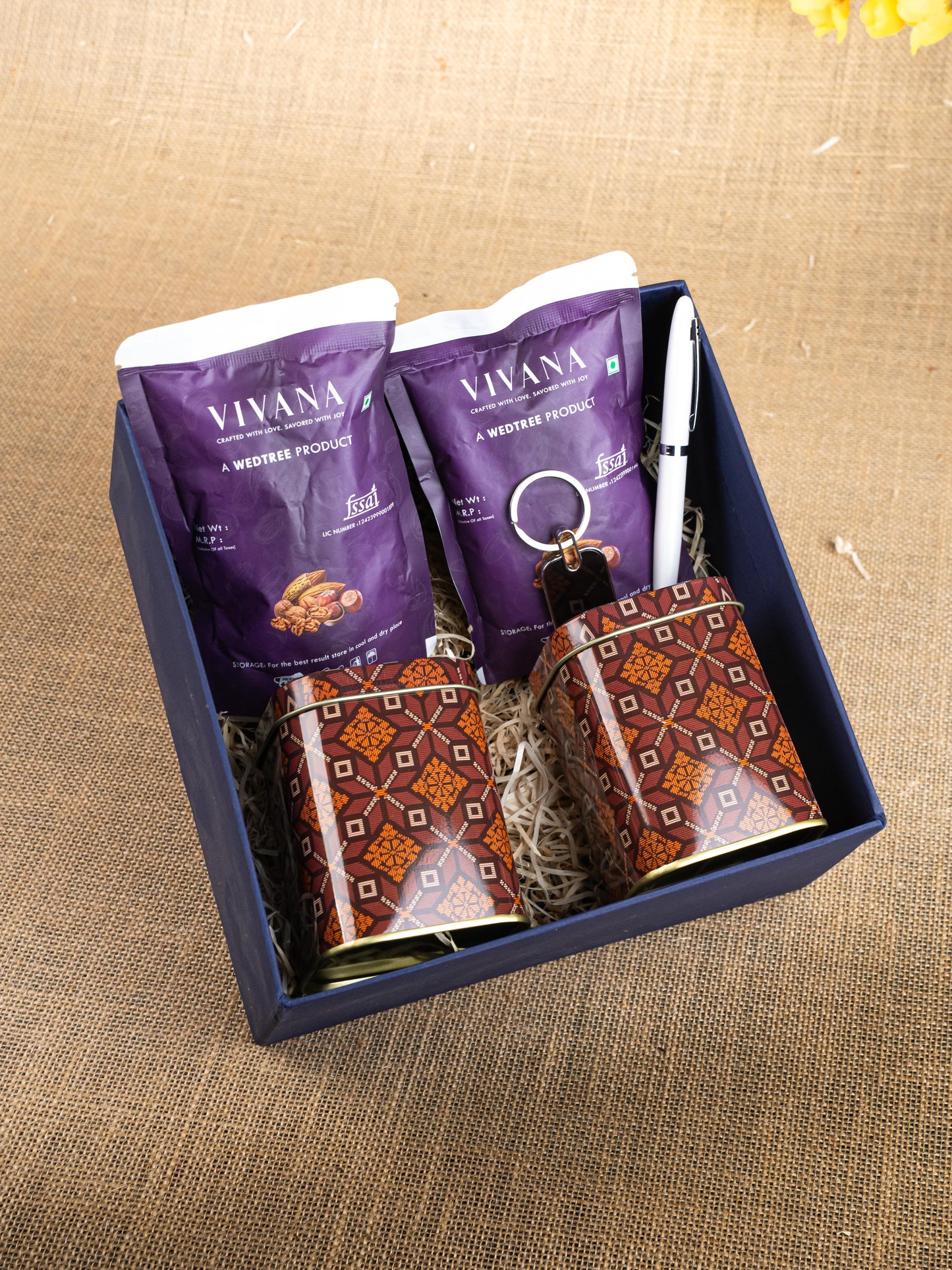 Gift Hamper - Tin with Dry Fruits, Keychain and Pen - WMH0005