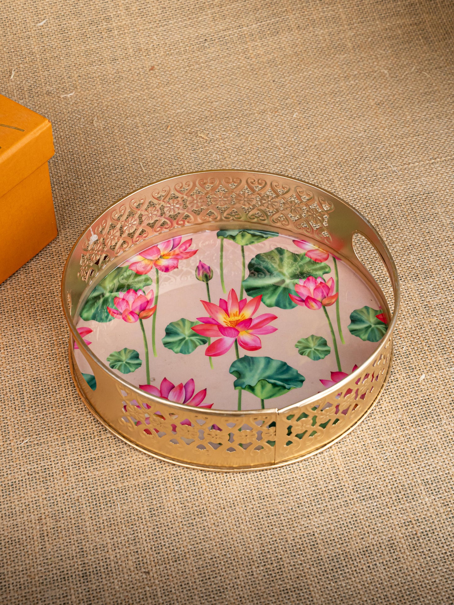 Gift Hamper - Metal Tray with Candle Holder and Crystal Diya - WMH0012