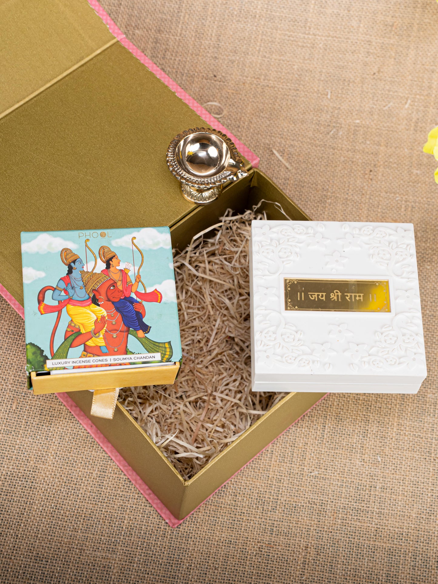 Gift Hamper - Paduka Box with Brass Diya and Incense Cones - WMH0015
