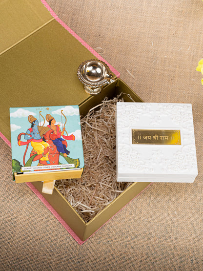 Gift Hamper - Paduka Box with Brass Diya and Incense Cones - WMH0015