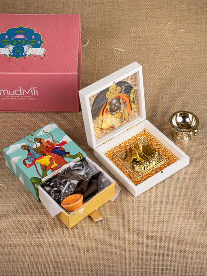 Gift Hamper - Paduka Box with Brass Diya and Incense Cones - WMH0015