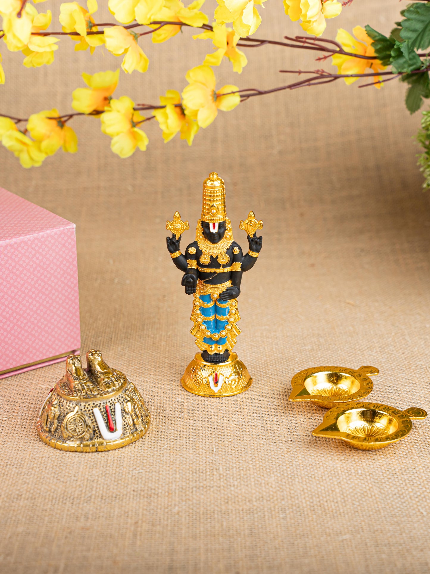 Gift Hamper - Balaji Idol with Balaji Paduka and Zinc Alloy Diya - WMH0016