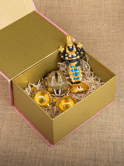 Gift Hamper - Balaji Idol with Balaji Paduka and Zinc Alloy Diya - WMH0016
