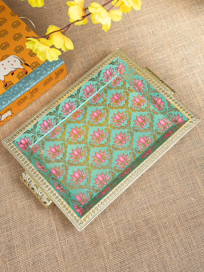 Gift Hamper - Meenakari Tray with Lakshmi Idol, Foil Card and Flower Diya - WMH0017