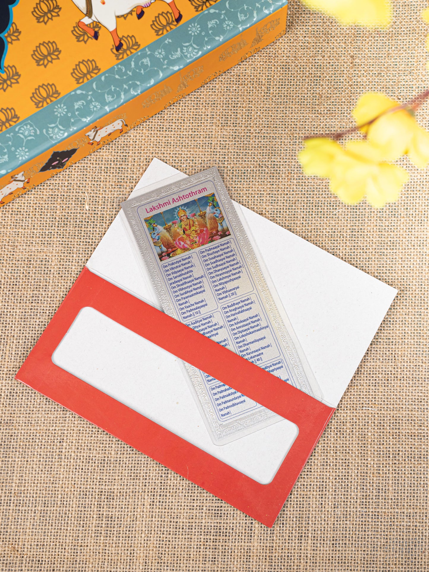 Gift Hamper - Meenakari Tray with Lakshmi Idol, Foil Card and Flower Diya - WMH0017