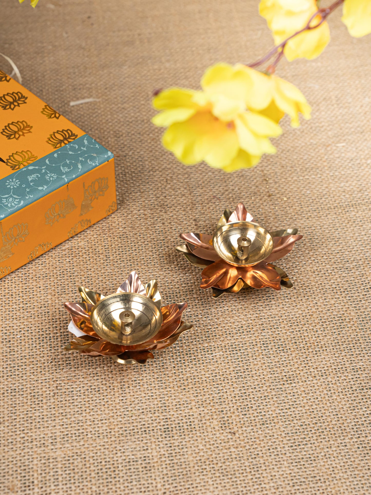 Gift Hamper - Meenakari Tray with Lakshmi Idol, Foil Card and Flower Diya - WMH0017