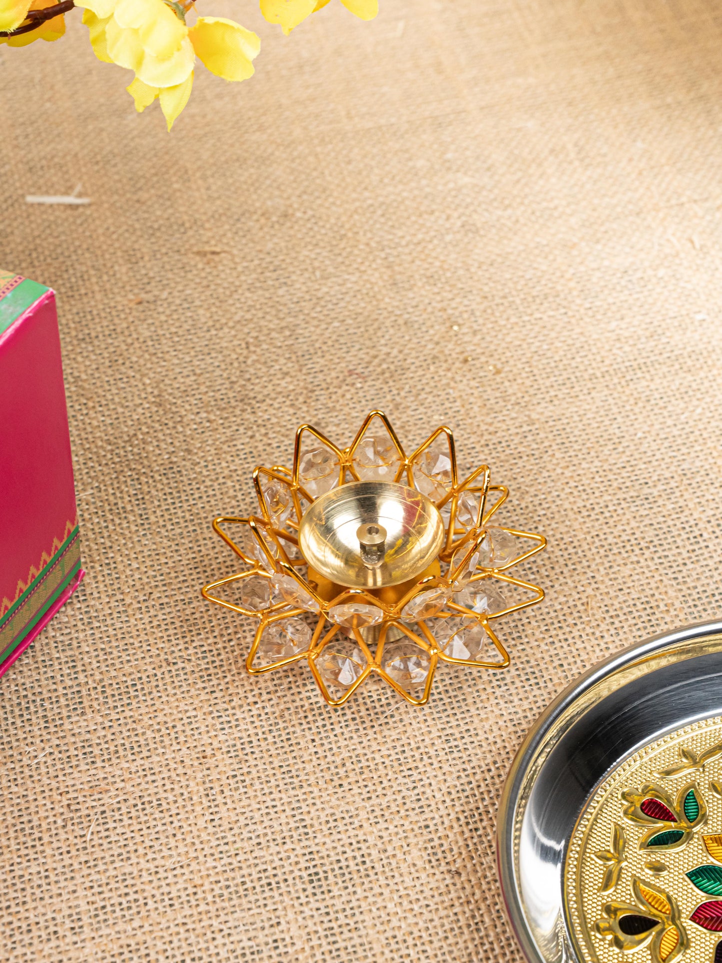 Gift Hamper - Meenakari Plate with Crystal Diya and Cashews - WMH0018