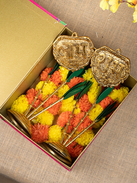 Gift Hamper - Shubh Laabh Plate with Sugarcane Tree and Flower Thoran - WMH0019