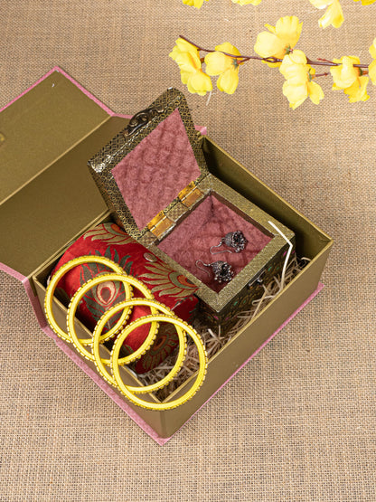 Gift Hamper - Jewel Box and Bangle Holder with Oxidized Earring and Kundan Bangles - WMH0020