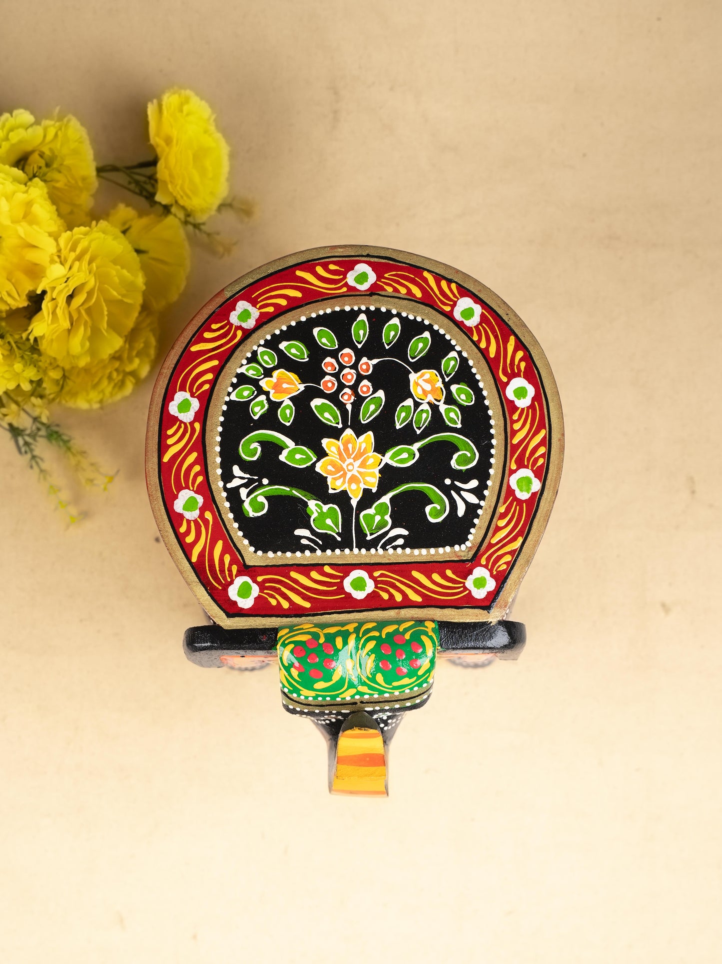 Hand Painted Elephant Stool - Black - 7 inch - WL5220