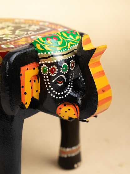 Hand Painted Elephant Stool - Black - 7 inch - WL5220