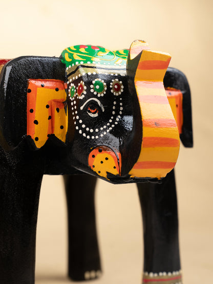 Hand Painted Elephant Stool - Black - 7 inch - WL5220