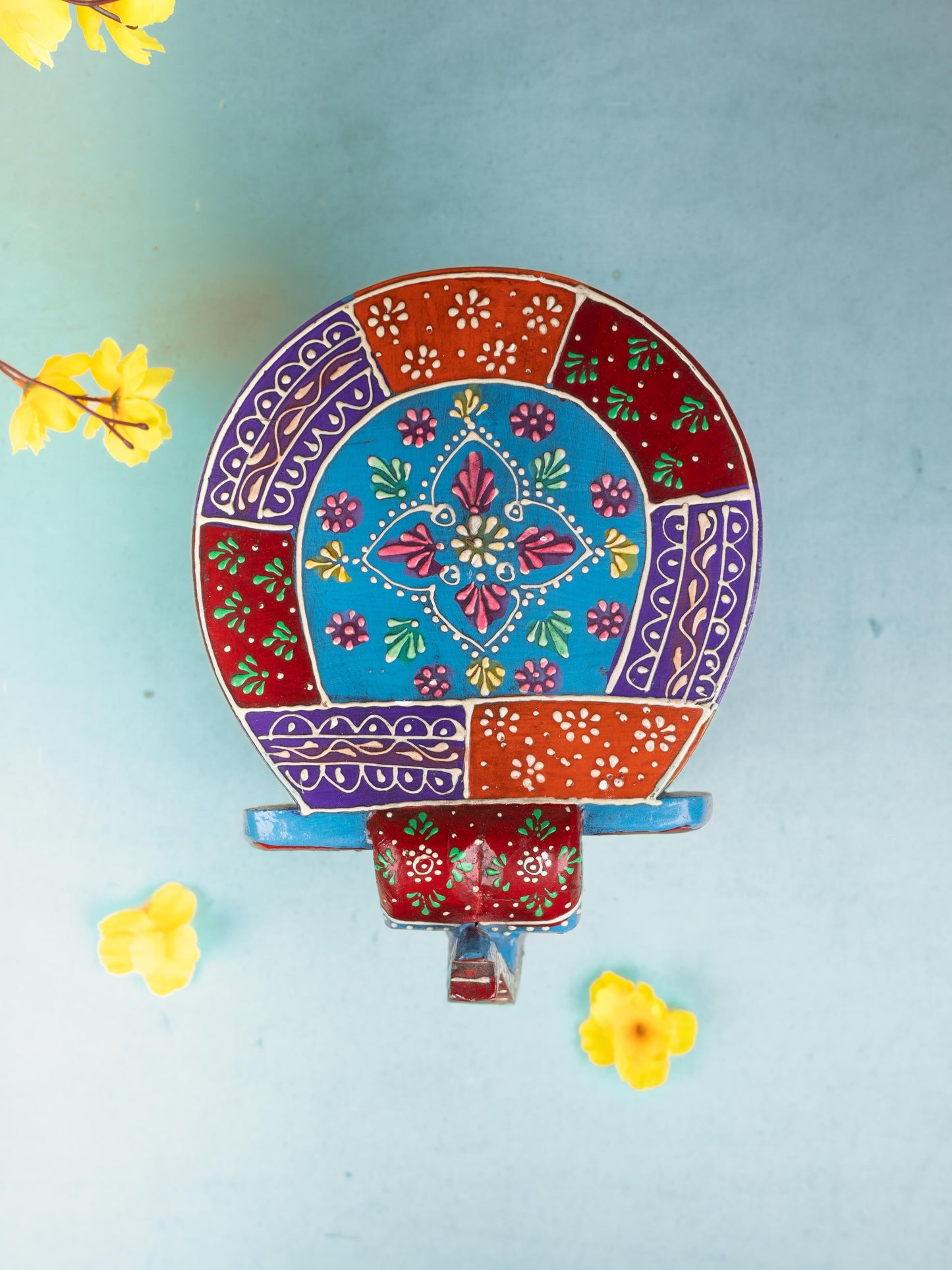 Hand Painted Elephant Stool - Blue - 7 inch - WL5222