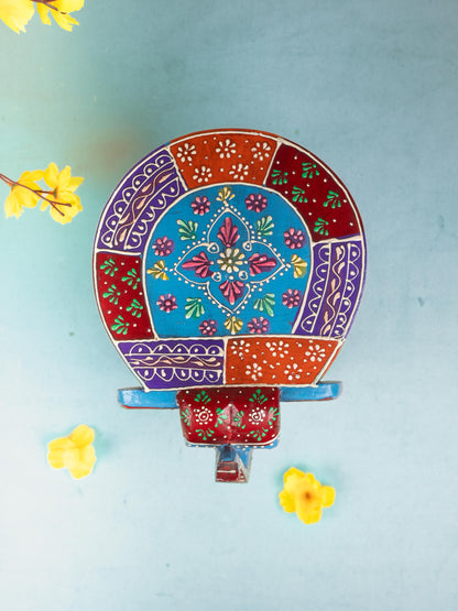 Hand Painted Elephant Stool - Blue - 7 inch - WL5222