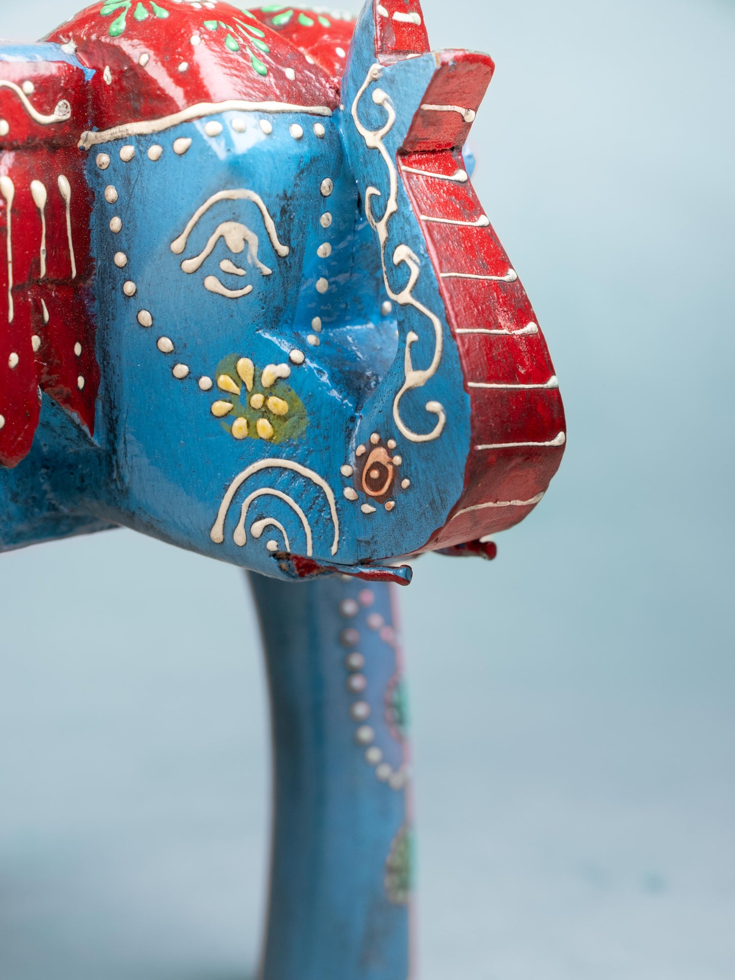 Hand Painted Elephant Stool - Blue - 7 inch - WL5222