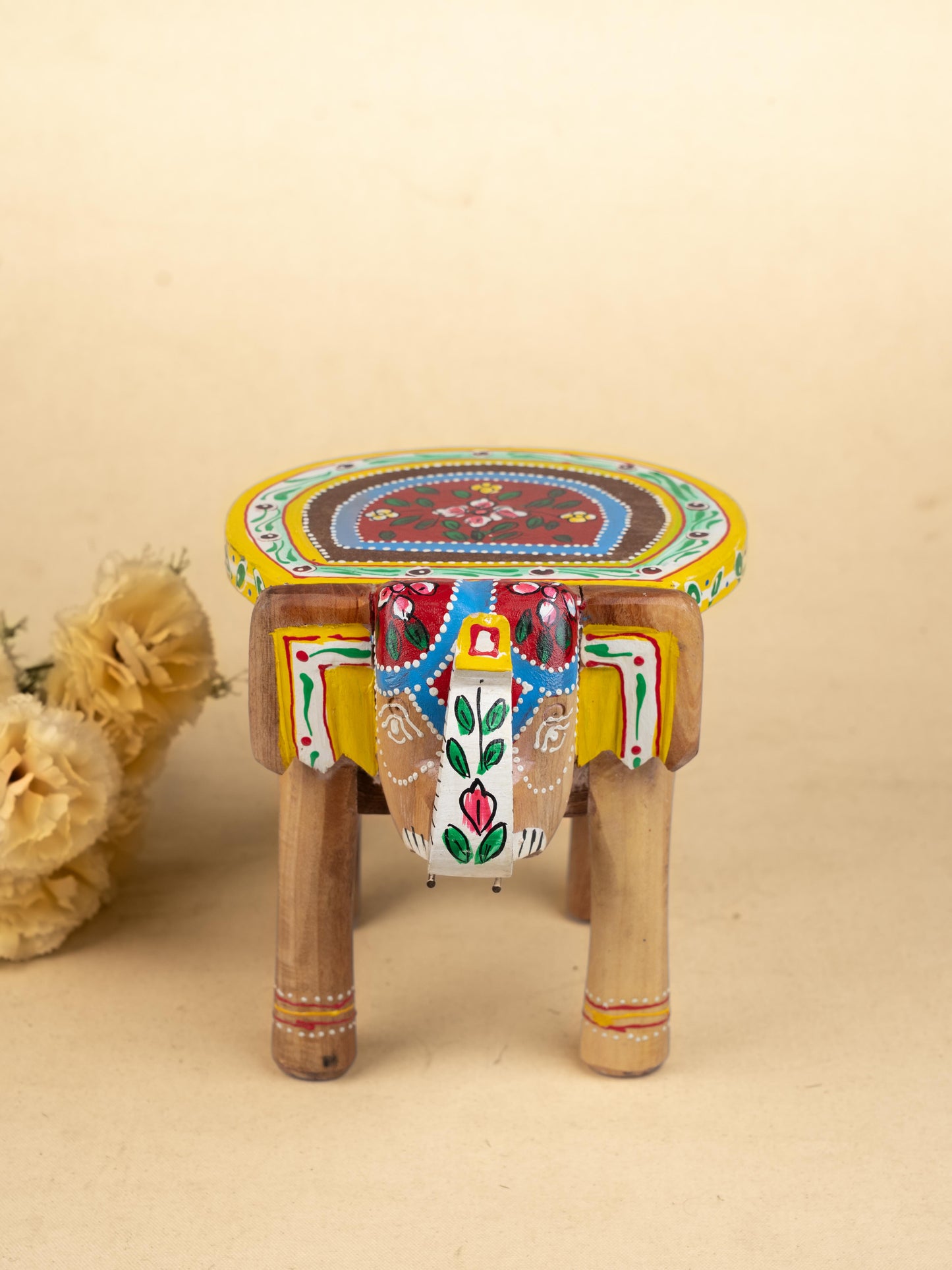 Hand Painted Elephant Stool - 7 inch - WL5223