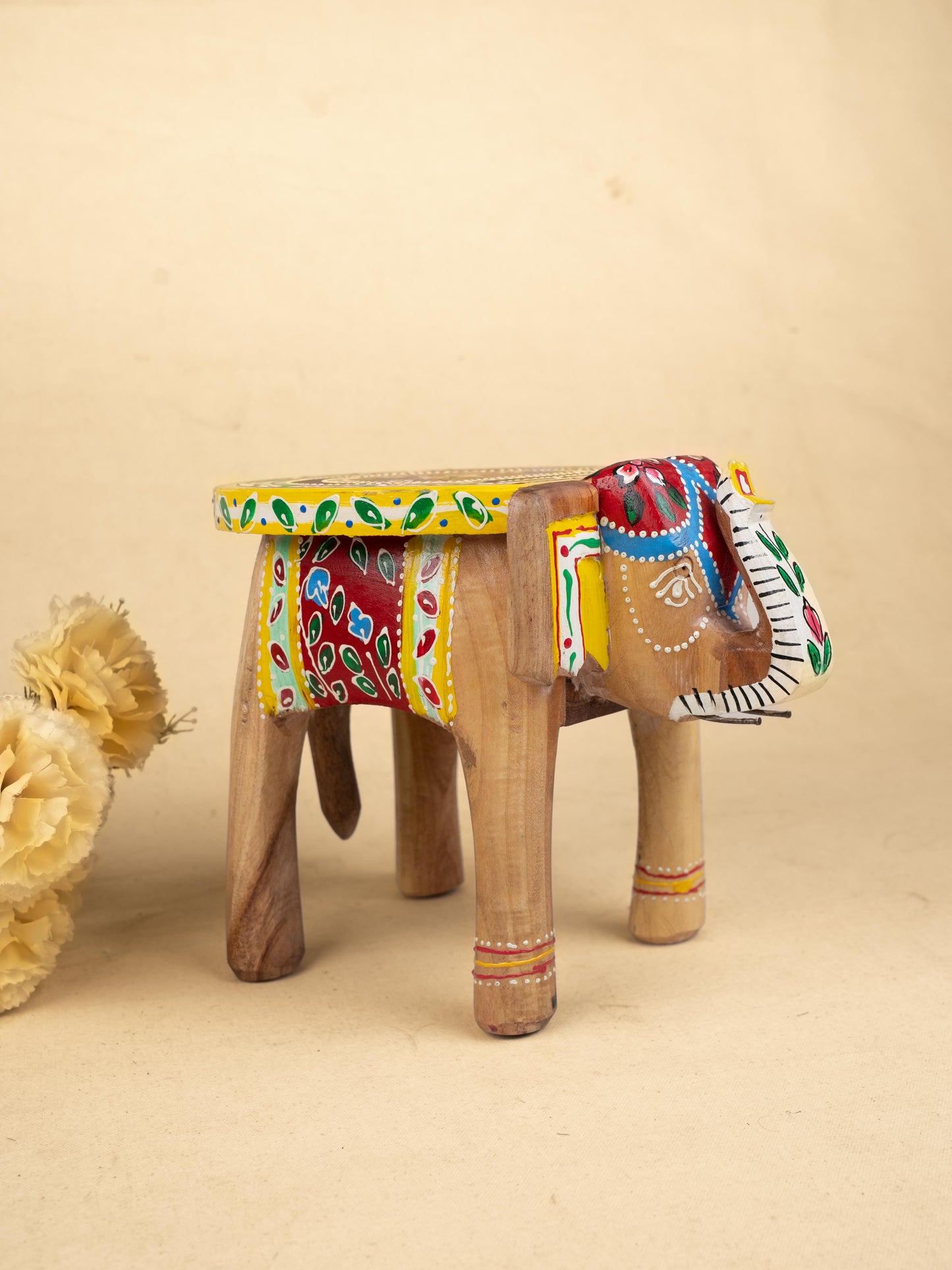 Hand Painted Elephant Stool - 7 inch - WL5223