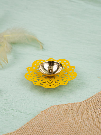 Hand Painted Brass Flower Shaped Diya - WBG1826-2