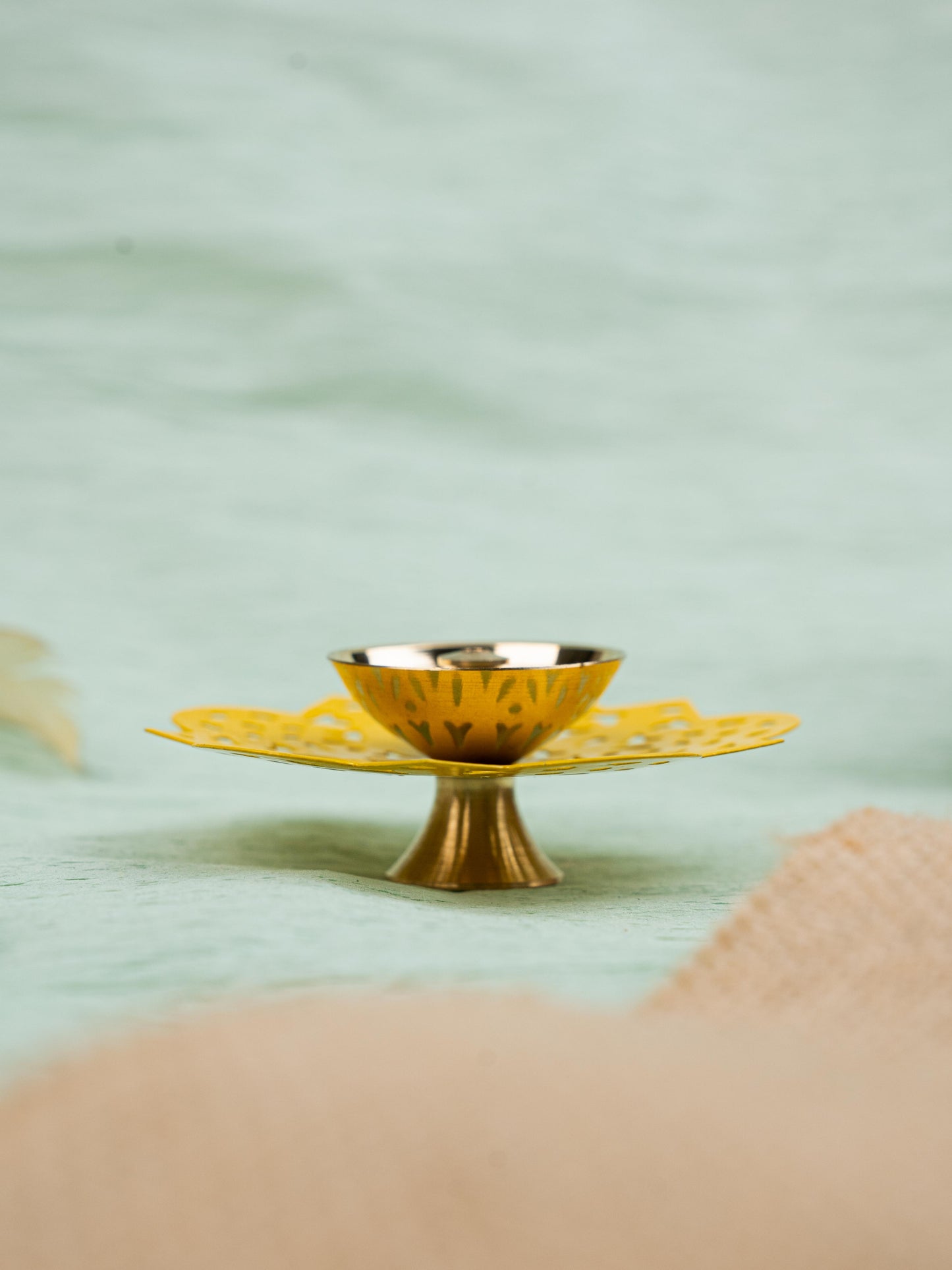 Hand Painted Brass Flower Shaped Diya - WBG1826-2
