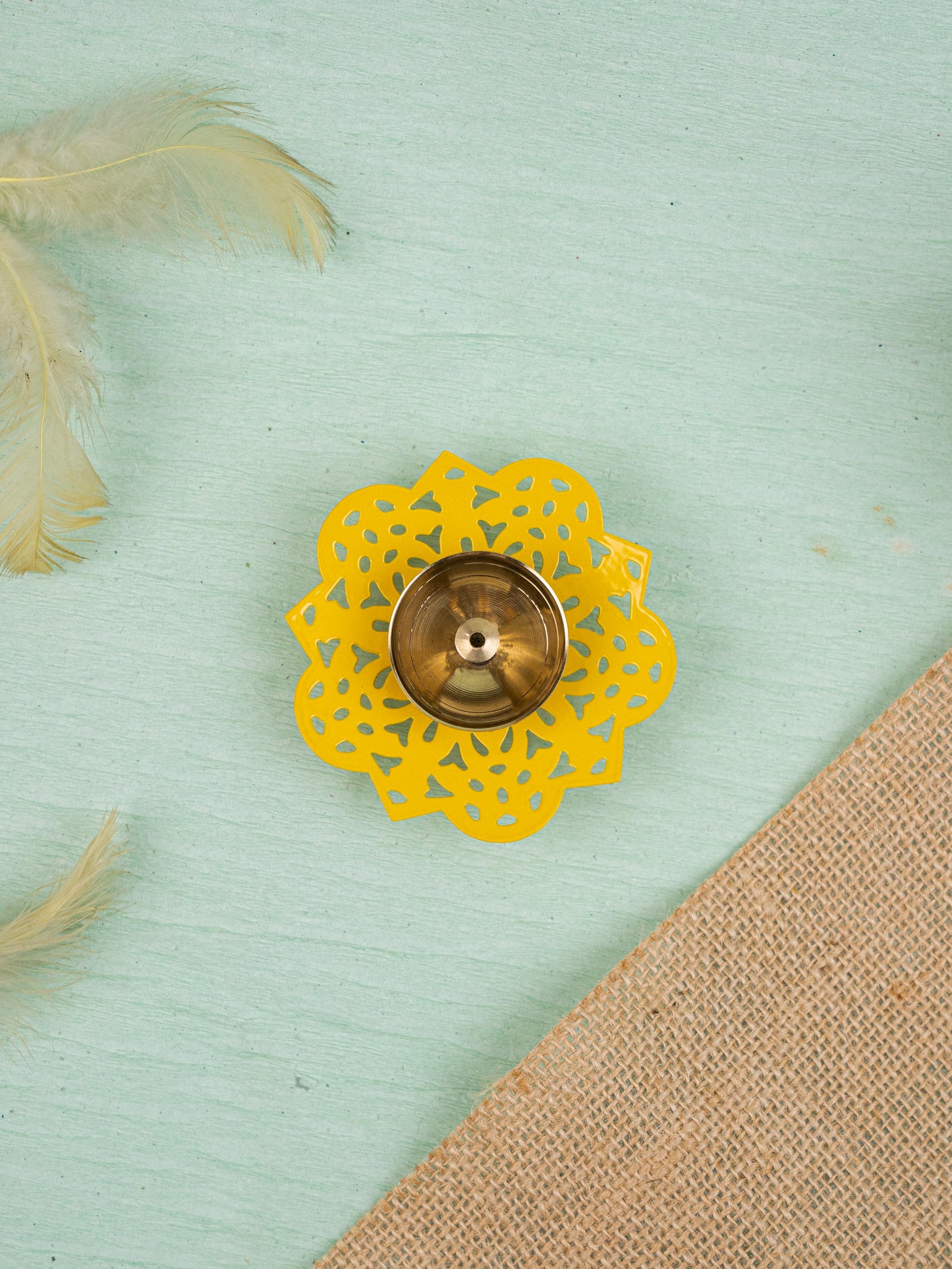 Hand Painted Brass Flower Shaped Diya - WBG1826-2