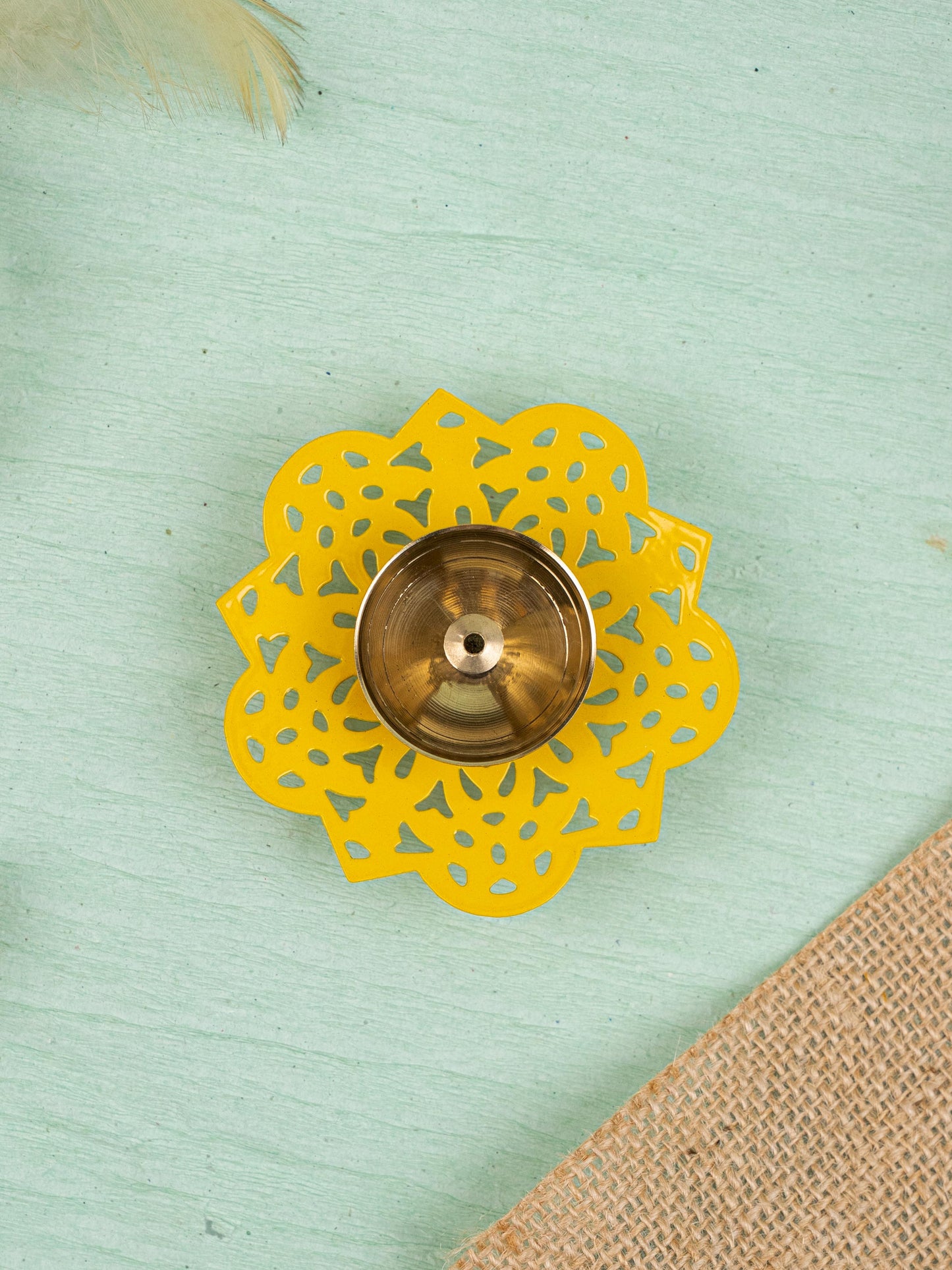 Hand Painted Brass Flower Shaped Diya - WBG1826-2