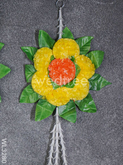 Artificial Flower with Leaf Wall Hanging - Set of 2 - WL3280