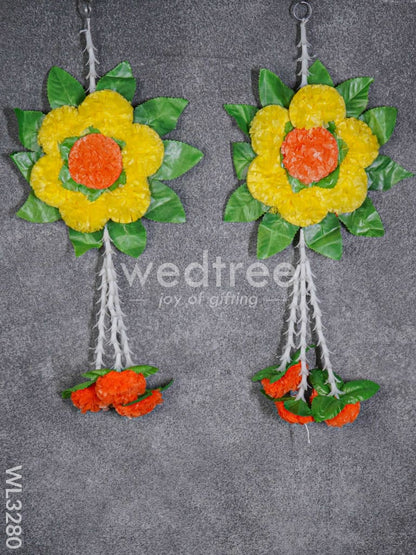Artificial Flower with Leaf Wall Hanging - Set of 2 - WL3280
