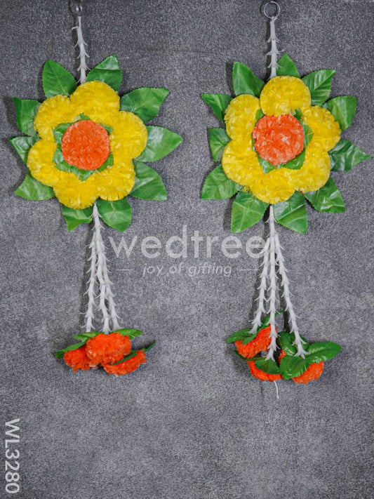 Artificial Flower with Leaf Wall Hanging - Set of 2 - WL3280