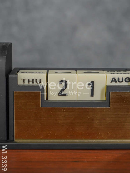 Black Matte Finish Pen Stand with Clock & Calender - WL3339