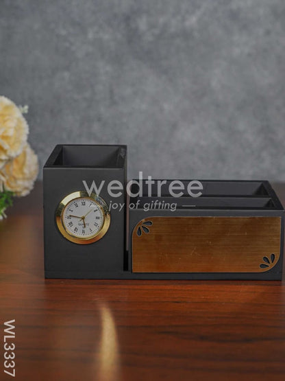 Black Matte Finish Pen Stand with Clock - WL3337