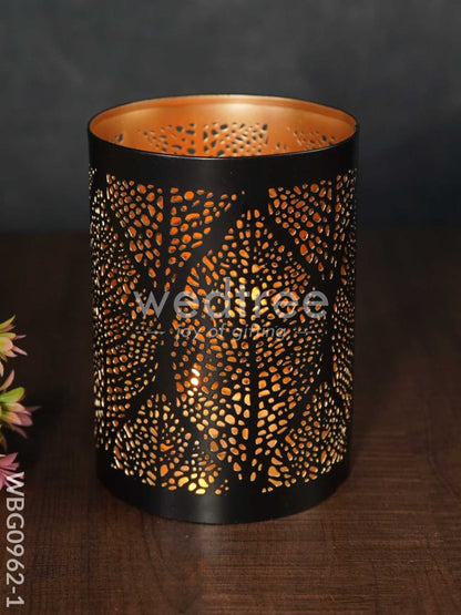 Black Matte Votive in Jhaali Pattern - WBG0962