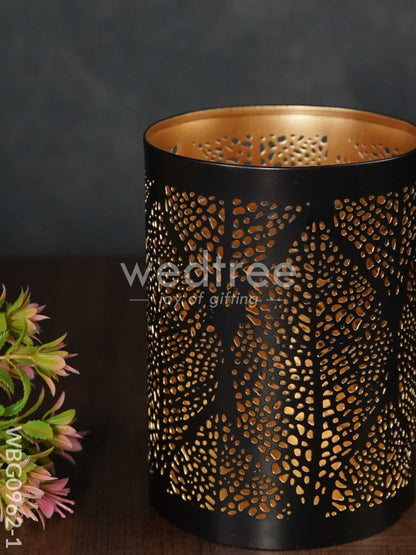 Black Matte Votive in Jhaali Pattern - WBG0962