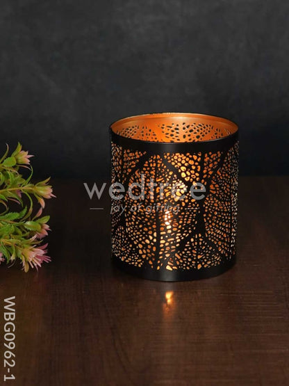 Black Matte Votive in Jhaali Pattern - WBG0962