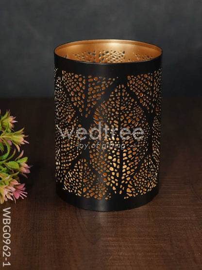 Black Matte Votive in Jhaali Pattern - WBG0962