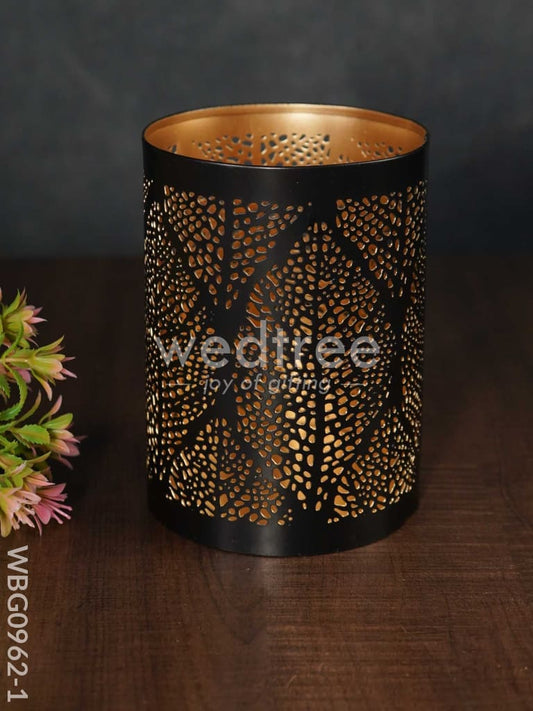 Black Matte Votive in Jhaali Pattern - WBG0962